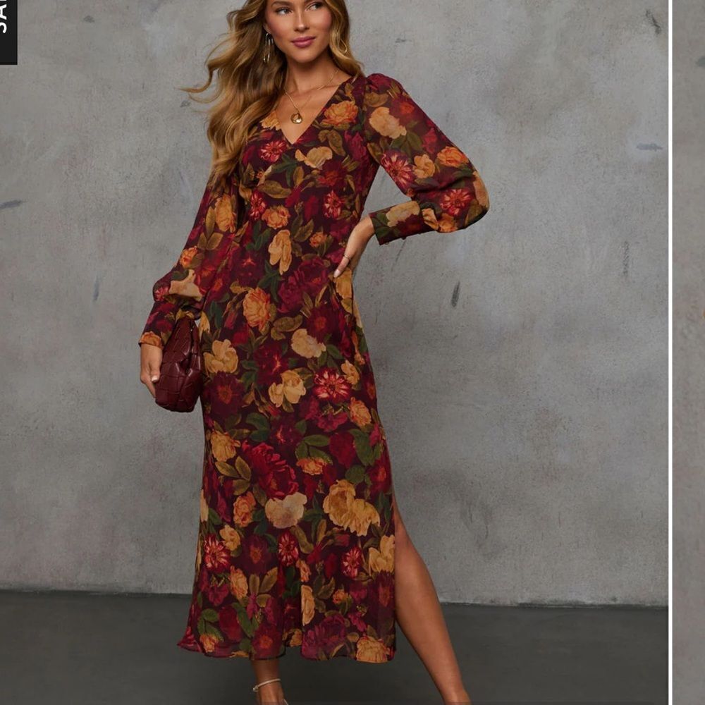 New VICI forested trails floral print midi dress sangria bloom small s